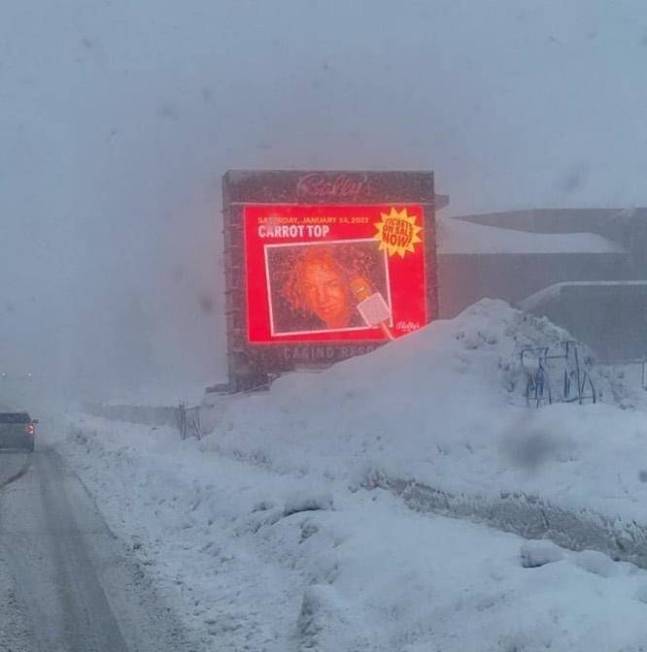 The Bally's Lake Tahoe marquee announcing Carrot Top's show on Saturday, Jan. 14, 2023. The com ...