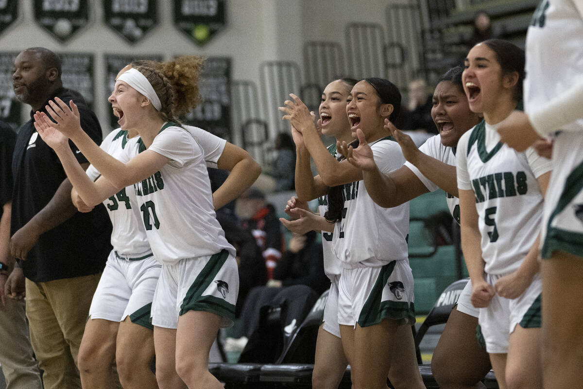 Palo Verde celebrates from the bench as their Halle McKnight secured their win with a free thro ...