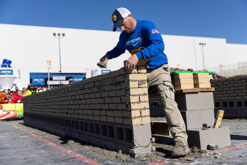 Phil Bachetti participates in the World of Concrete Convention bricklaying competition at the L ...