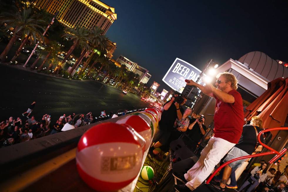 Sammy Hagar performs at the launch of Sammy Beach Bar Cocktail Co. at Beer Park at Paris Las Ve ...