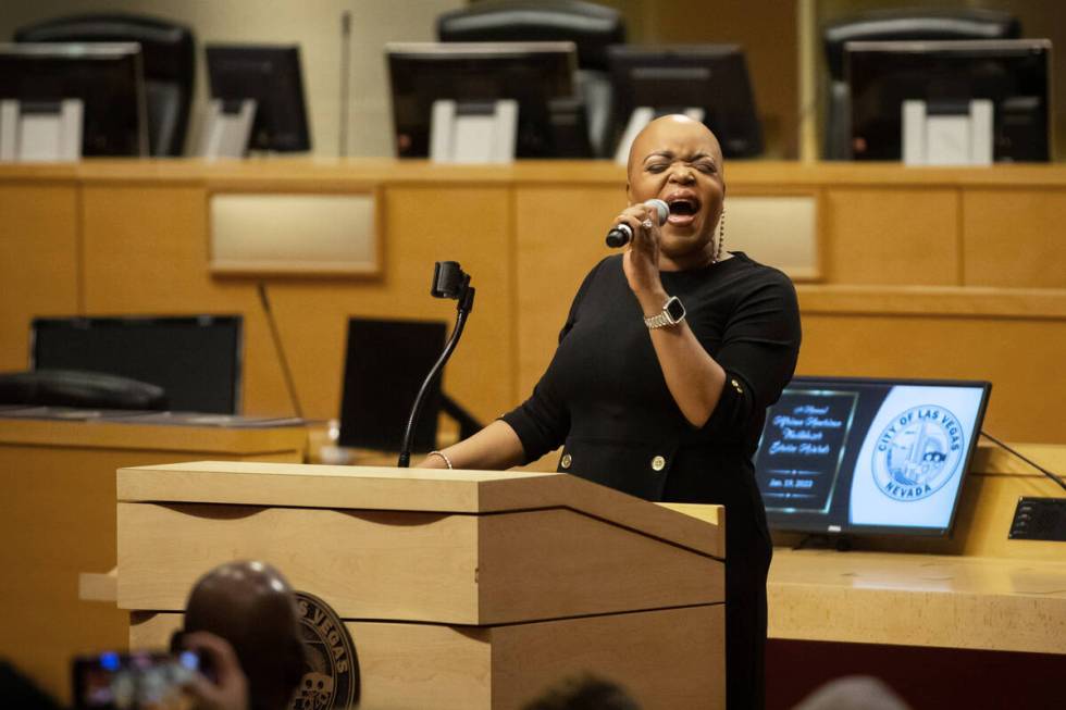 Tymara Walker performs during the city of Las Vegas’ 9th annual Black Trailblazer Servic ...