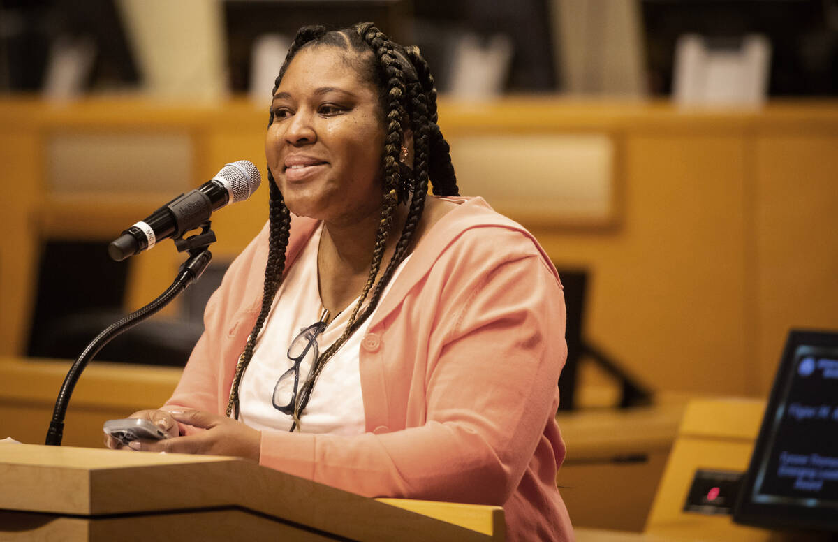 Vogue M. Robinson becomes emotional while speaking after receiving an award at 9th annual Black ...