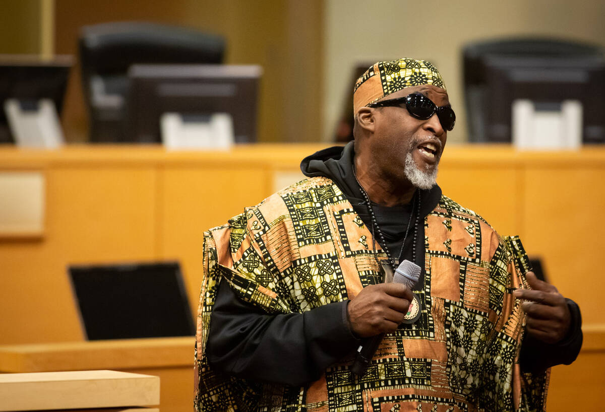 Le Black MC recites poetry during the city of Las Vegas’ 9th annual Black Trailblazer Se ...