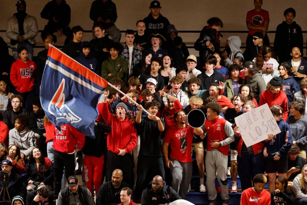 Liberty’s fans cheer during the second half of a basketball game against Coronado, Thurs ...
