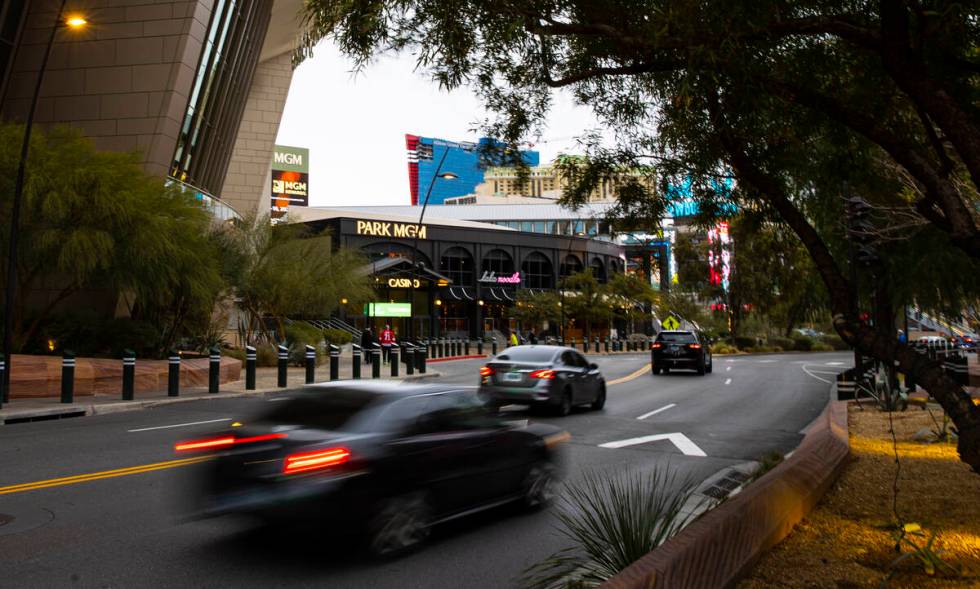 Cars move long Park Avenue between the New York-New York and Park MGM hotel-casinos on Thursday ...