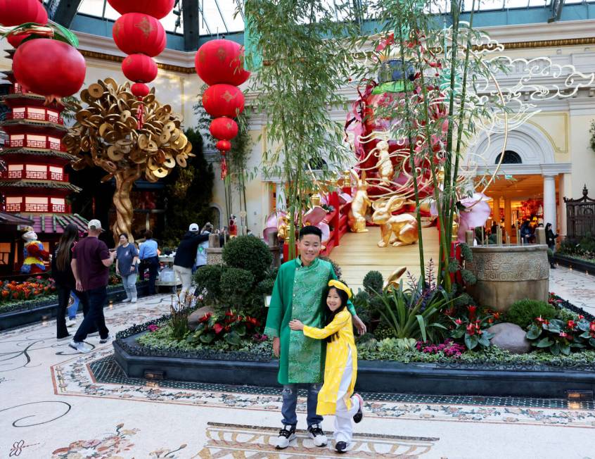 Alyssa Lin, 8, and her brother Jacob Lin, 13, of Mission Viejo, Calif. celebrate their Vietname ...