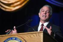 Newly sworn in Gov. Joe Lombardo speaks during his inauguration ceremony in the Carson City Com ...