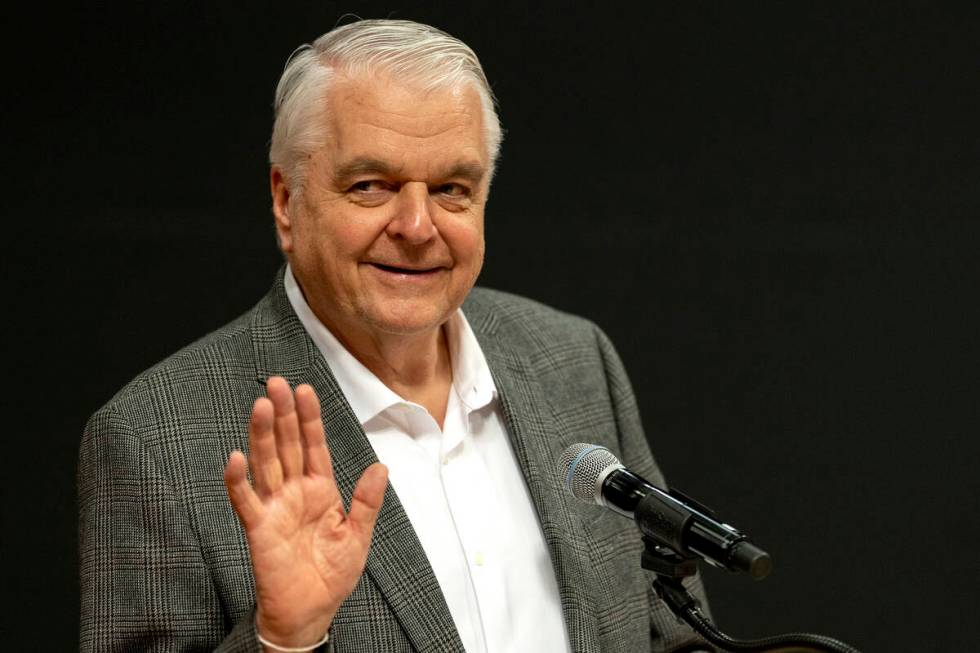 FILE - Gov. Steve Sisolak speaks during a panel about projects planned for the development of t ...