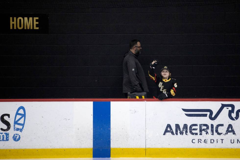 Annabelle Hanson, 8, waves to her fans during practice City National Arena on Friday, Jan. 20, ...