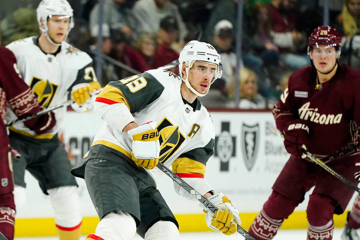 Vegas Golden Knights right wing Reilly Smith skates in traffice during the first period of an N ...