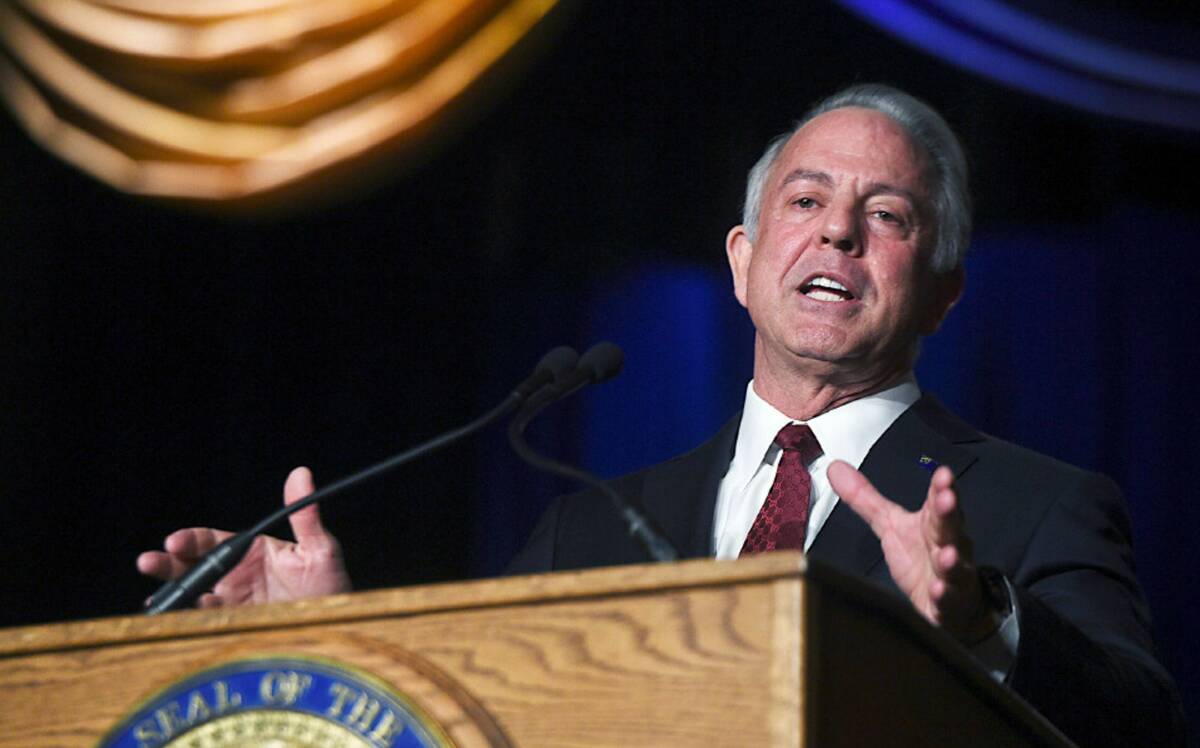 Gov. Joe Lombardo speaks during his inauguration ceremony in the Carson City Community Center i ...