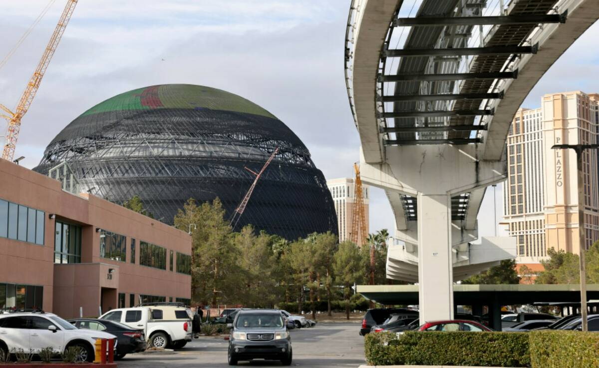 MSG Sphere tests the top of the exterior LED screens. Tuesday, Jan. 17, 2023. (K.M. Cannon/Las ...