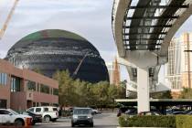 MSG Sphere tests the top of the exterior LED screens. Tuesday, Jan. 17, 2023. (K.M. Cannon/Las ...