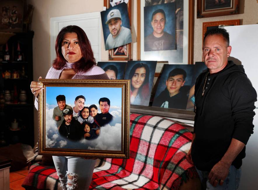 Erlinda Zacarias, left, and husband Jesus Mejia-Santana, pose for a portrait at their North Las ...