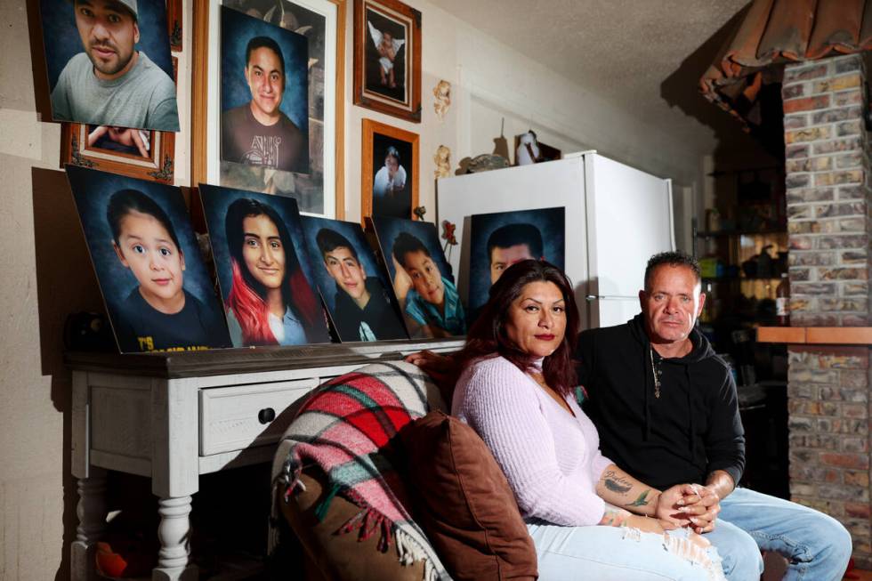 Erlinda Zacarias, left, and husband Jesus Mejia-Santana, pose for a portrait at their North Las ...