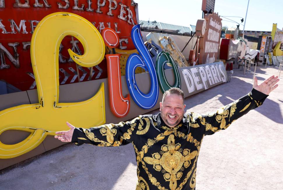 Artist, philanthropist and historian Todd VonBastiaans with the Lido de Paris sign at the Neon ...