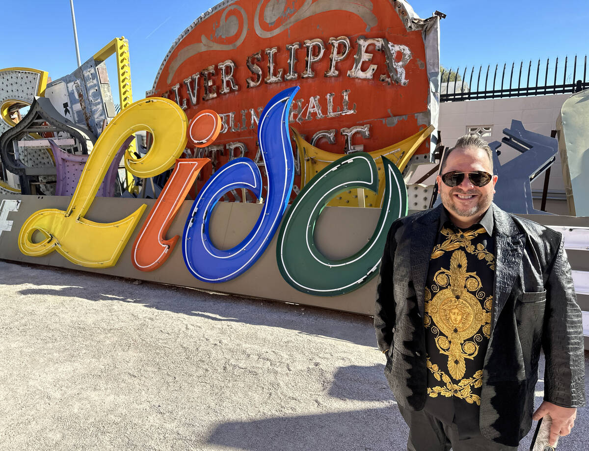 Artist, philanthropist and historian Todd VonBastiaans with the Lido de Paris sign at the Neon ...