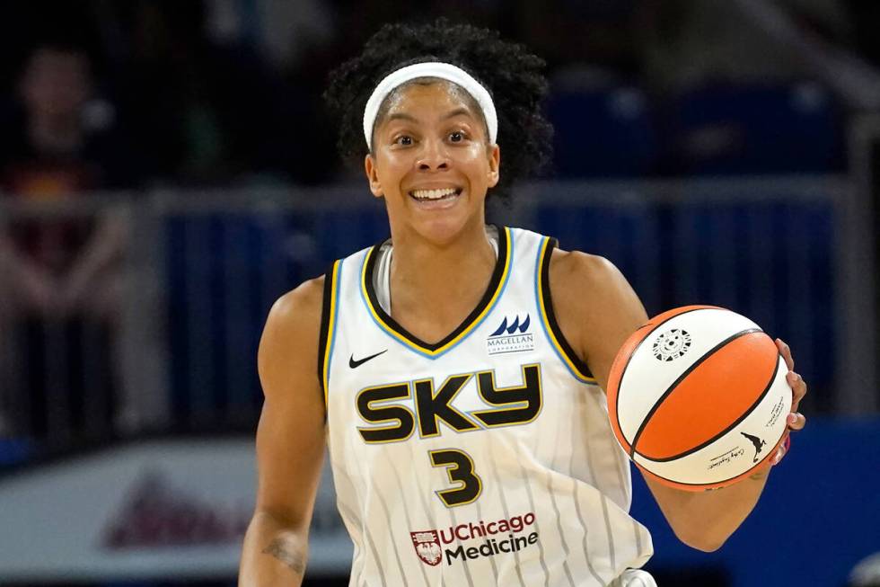 Chicago Sky's Candace Parker advances the ball during a WNBA basketball game against the Seattl ...