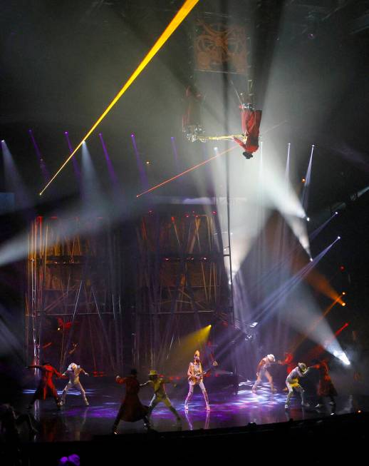 Cast members perform during the grand reopening of "Michael Jackson ONE by Cirque du Soleil" at ...