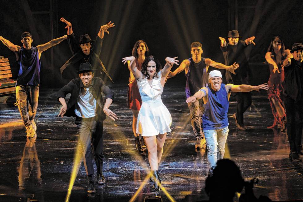 Cast members of Michael Jackson One perform to “The Girl is Mine” during a celebr ...