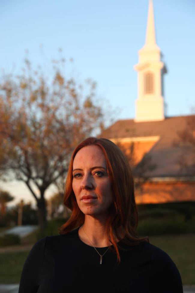 Ann Mabeus stands in front of The Church of Jesus Christ of Latter-day Saints chapel she regula ...