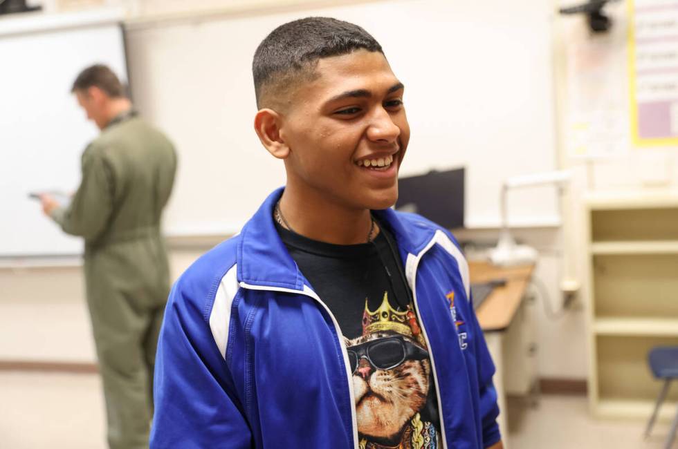 Junior Jodani Paris, project manager in the U.S. Space Force Junior ROTC program class, talks w ...