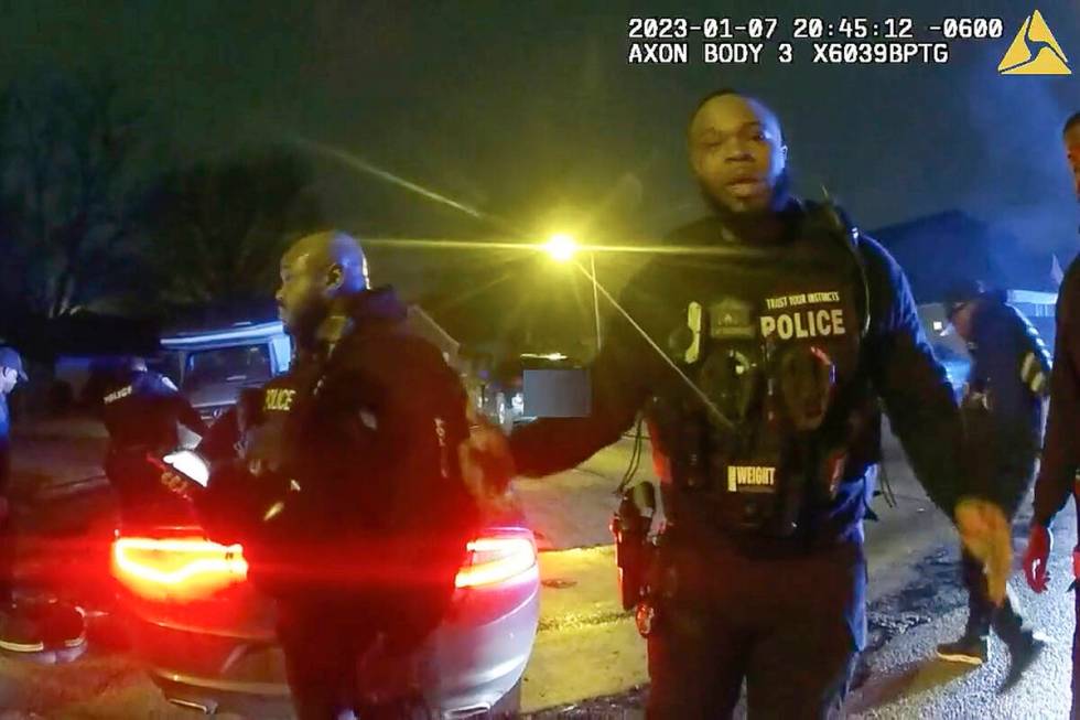The image from video released on Jan. 27, 2023, by the City of Memphis, shows police officers t ...