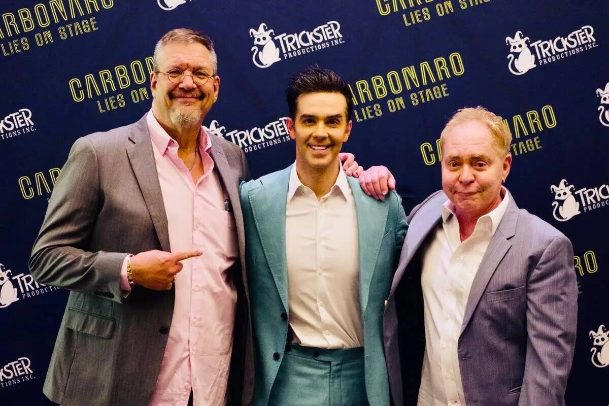 Penn & Teller are shown with fellow magician Michael Carbonaro at the Rio on July 9. (Glenn Alai)