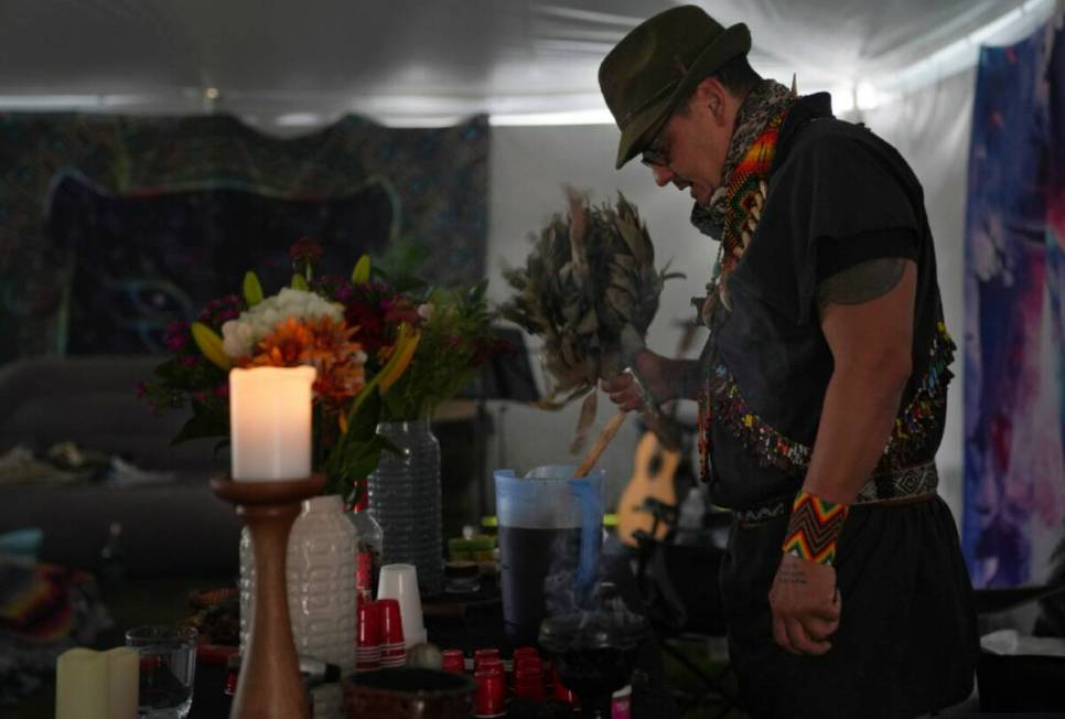 Colombian shaman Taita Pedro Davila leads an ayahuasca ceremony with Hummingbird Church, in Hil ...