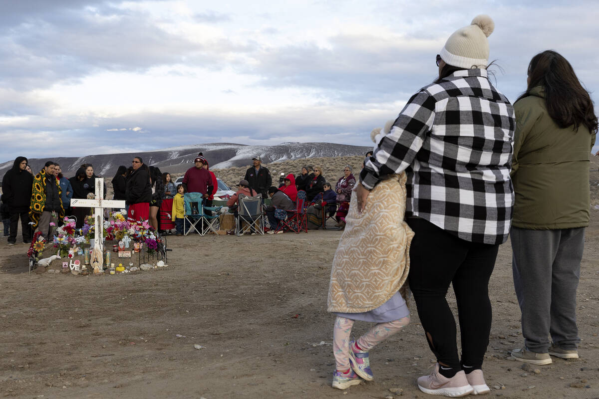 Loved ones of Anna Scott, a member of the Pyramid Lake Paiute Tribe, gather a year after her de ...