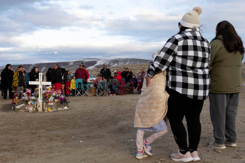 Loved ones of Anna Scott, a member of the Pyramid Lake Paiute Tribe, gather a year after her de ...