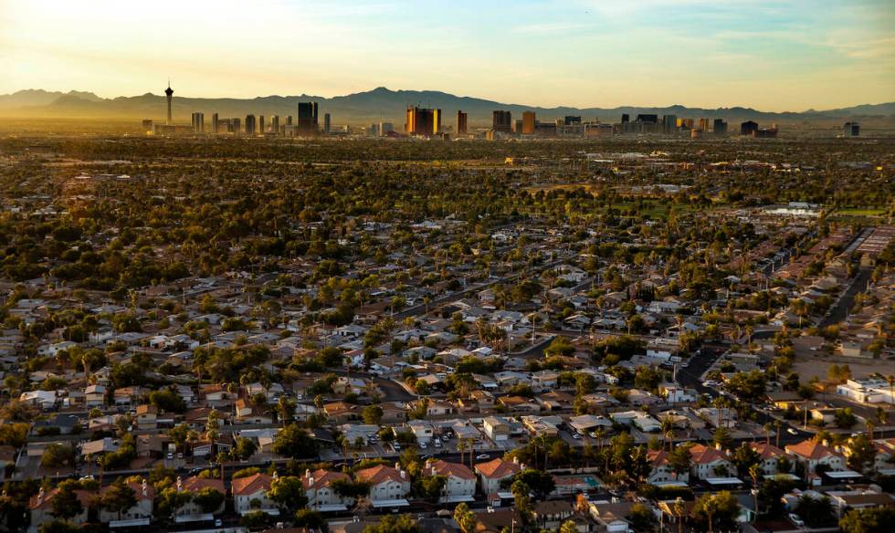 The sun rises on the Las Vegas Valley on Wednesday, Oct. 16, 2019. (L.E. Baskow/Las Vegas Revie ...
