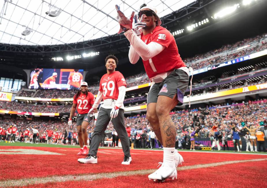 Cincinnati Bengals wide receiver Ja’Marr Chase (1) celebrates after a touchdown during t ...