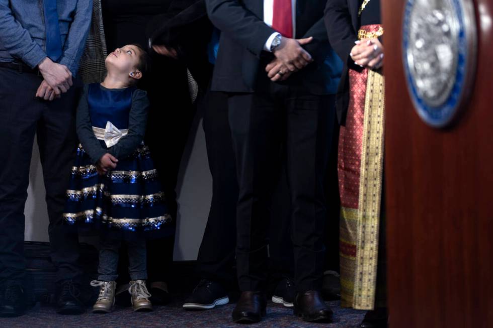 Sofia Torres, niece of Assemblywoman Selena Torres, D-Las Vegas, attends a press conference hel ...