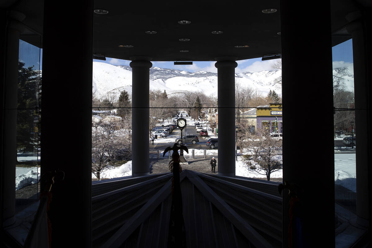 Downtown Carson City is seen from the Nevada Legislature building on Monday, Feb. 6, 2023. (Ell ...