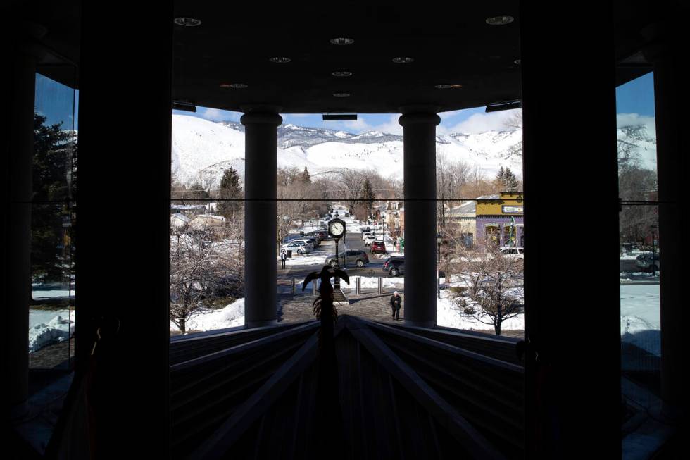 Downtown Carson City is seen from the Nevada Legislature building on Monday, Feb. 6, 2023. (Ell ...