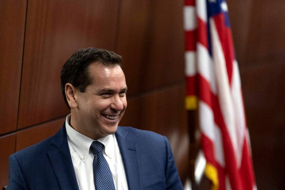 Nevada Secretary of State Cisco Aguilar presides over the Assembly during the first day of the ...