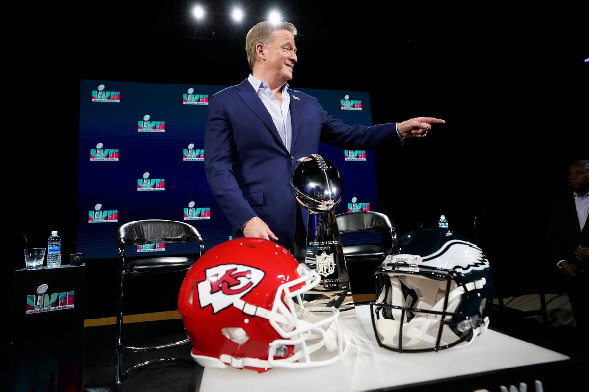 NFL Commissioner Roger Goodell poses for a photo after a news conference ahead of the Super Bow ...