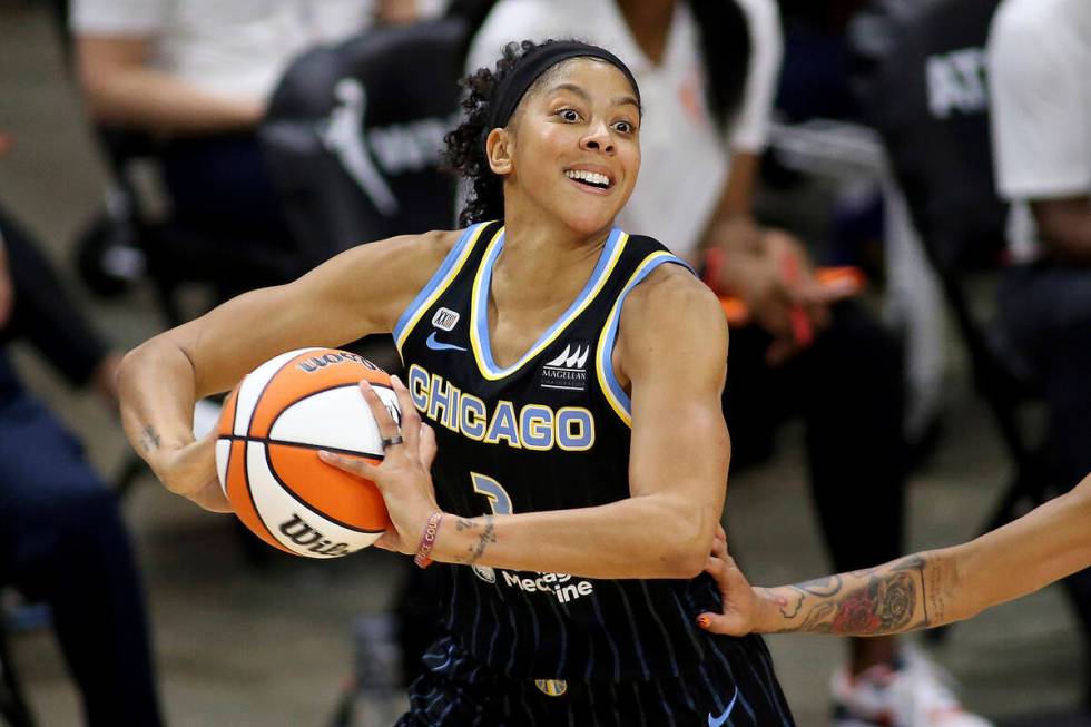 Chicago Sky forward Candace Parker (3) in action during a WNBA basketball game, Saturday, May 1 ...