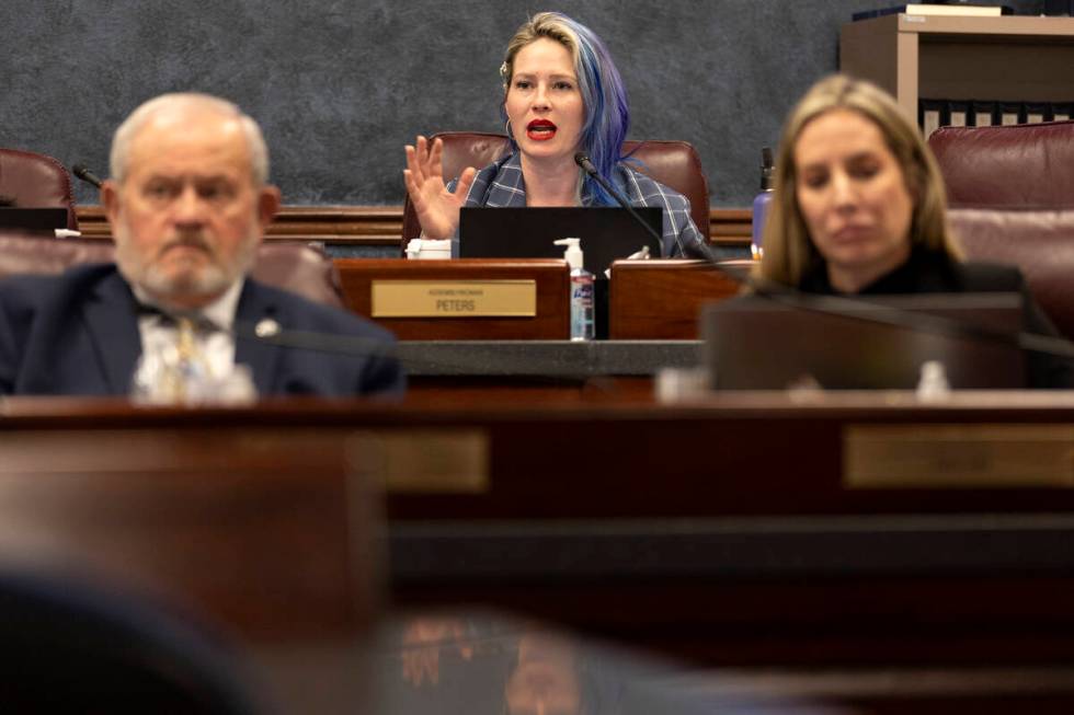 Assemblywoman Sarah Peters, D-Reno, asks a question in a meeting of the Assembly Committee on G ...