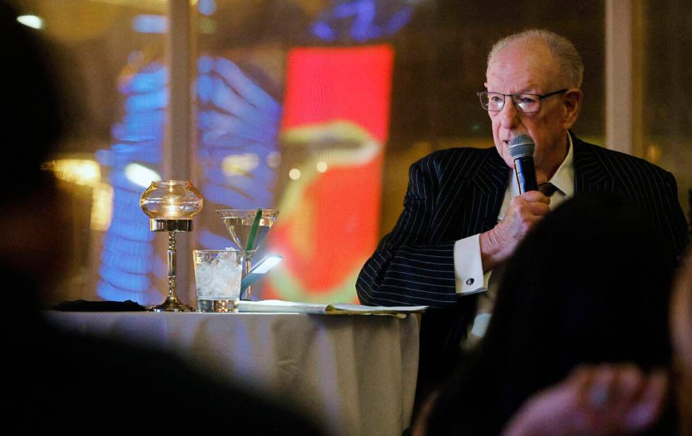 Oscar Goodman speaks during the Oscar's Dinner Series, Wednesday, Feb. 8, 2023, at Oscar's Stea ...