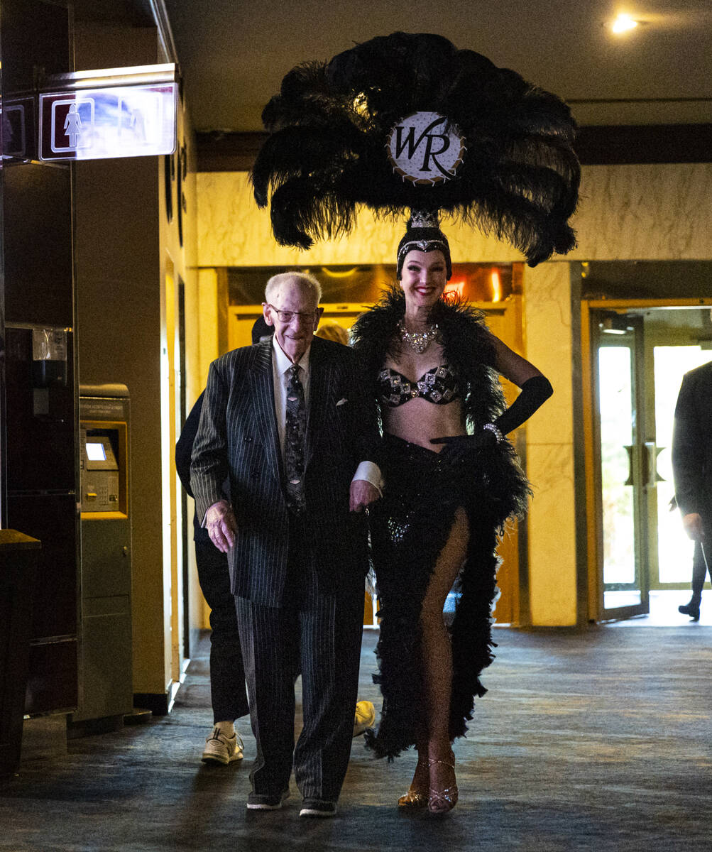 Oscar Goodman, former Las Vegas mayor, arrives to make his annual Super Bowl wager, accompanied ...