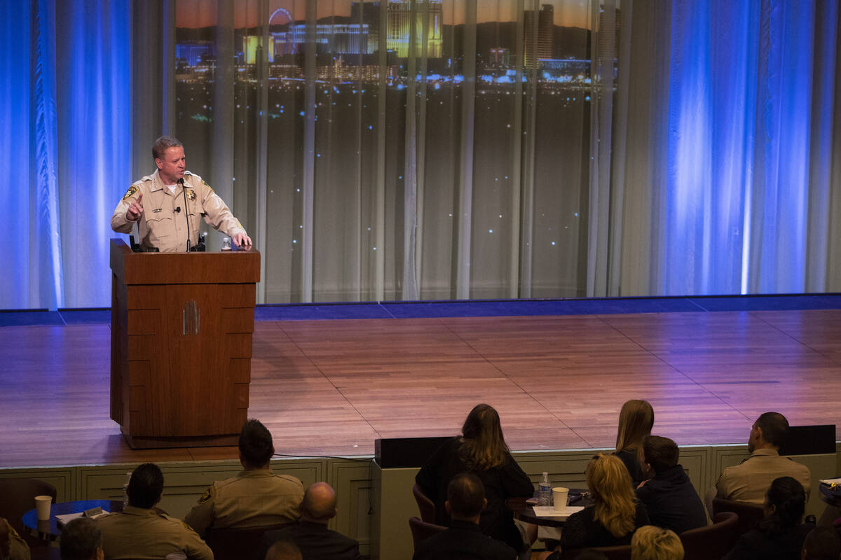 Sheriff Kevin McMahill delivers the State of the Department address to members of the Metropoli ...