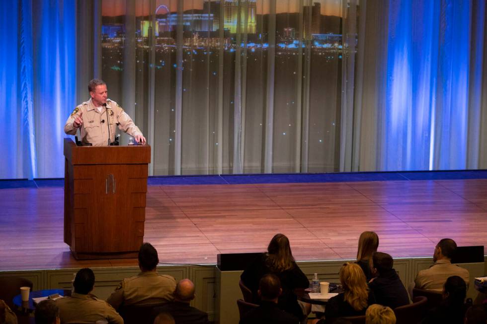 Sheriff Kevin McMahill delivers the State of the Department address to members of the Metropoli ...