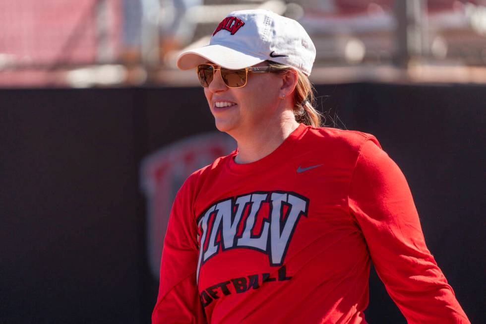 UNLV softball coach Kristie Fox during a game against CSU Bakersfield at Eller Media Stadium on ...