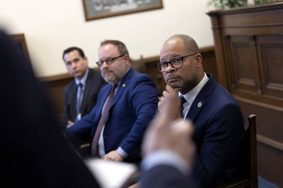 Nevada Secretary of State Cisco Aguilar, Treasurer Zach Conine and Attorney General Aaron Ford ...