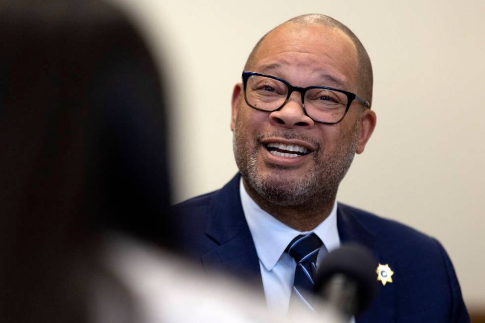 Nevada Attorney General Aaron Ford answers questions in a news conference during the first week ...