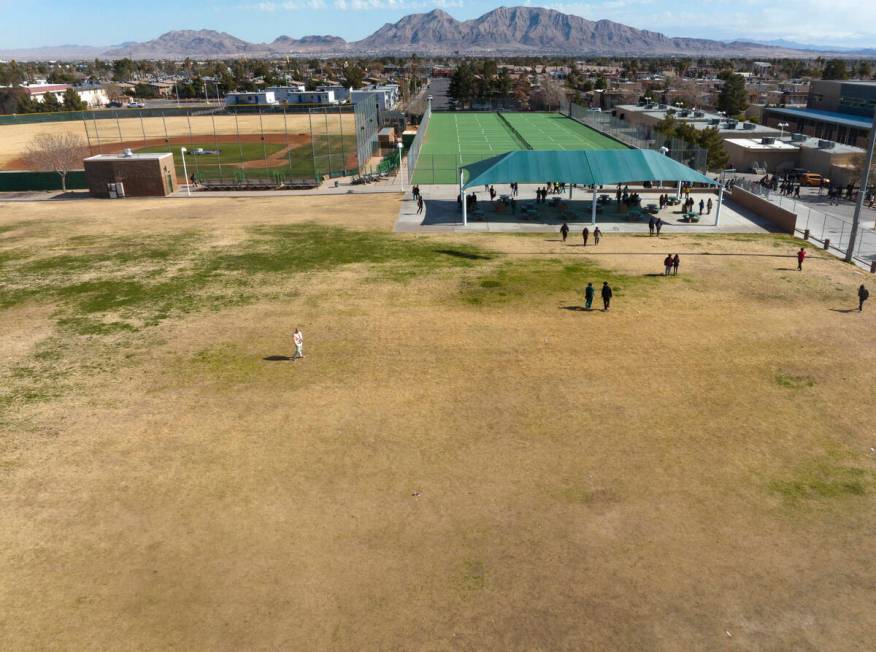 The Rancho High School baseball, left, and soccer fields are shown on Monday, Feb. 13, 2023, in ...