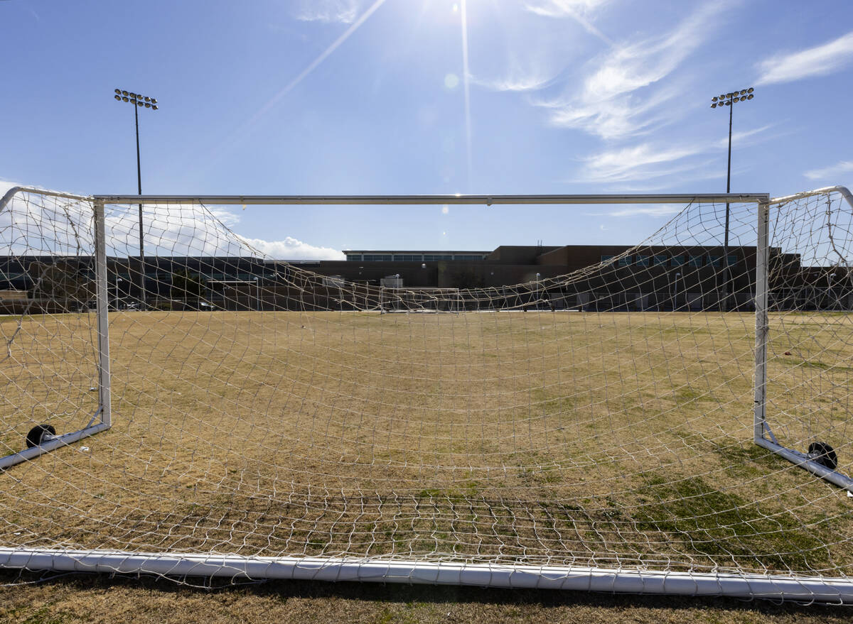 The Rancho High School soccer field is shown on Monday, Feb. 13, 2023, in Las Vegas. The Clark ...