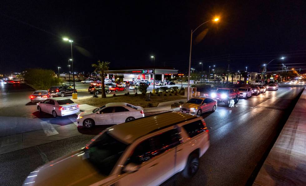 Murphy Express station backed up on off of West Craig Road on Friday, Feb. 10, 2023, in Las Veg ...